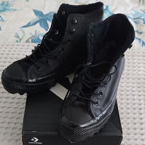 Converse Black Women's Lace-Up High-Top Boots with Faux Fur